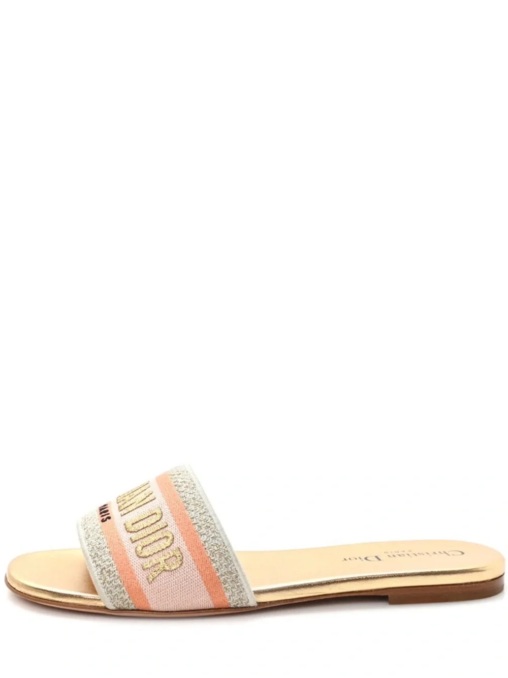 Christian Dior Canvas Lurex Embroidered Dway Flat Slide Sandals 39